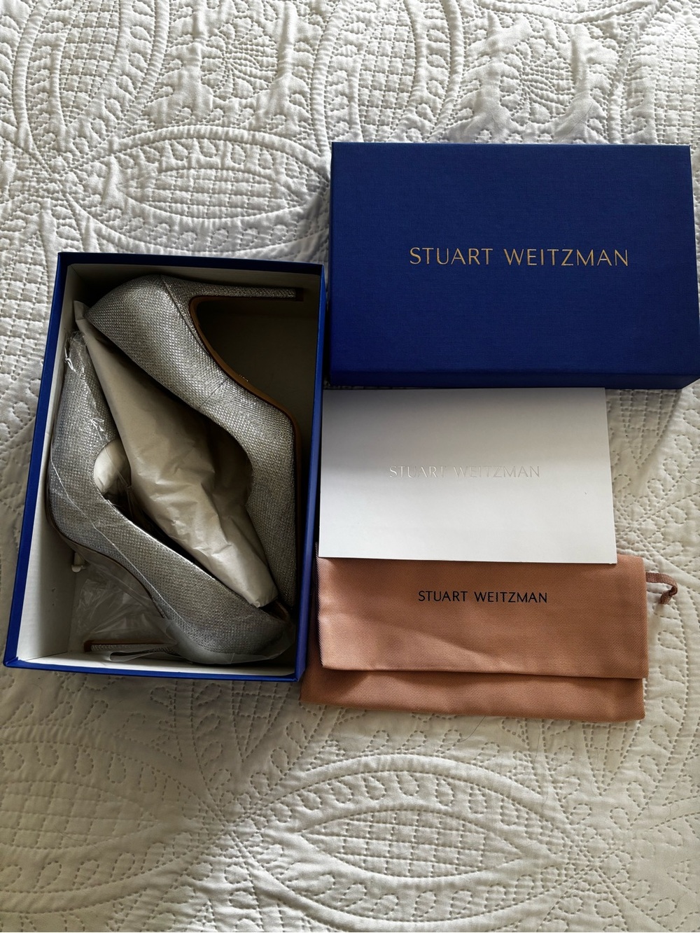 Stuart Weitzman Silver Glitter Pointed-Toe Stilettos